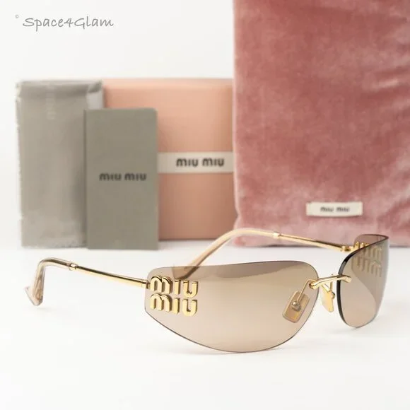 Miu Miu Men Sunglasses Gold Bronze Mirror Gradient Rectangle MUA51S 5AK20P NEW